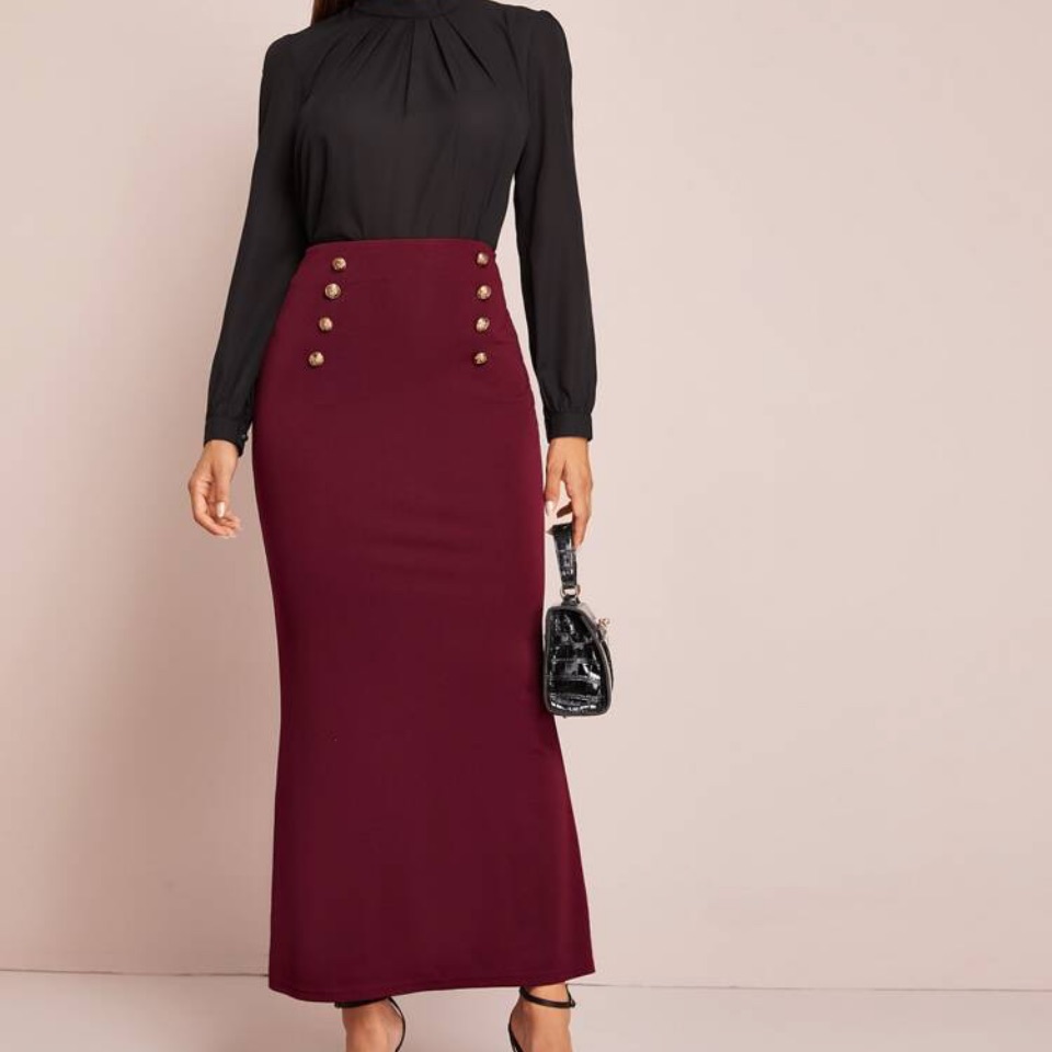 Solid Buttoned Front Mermaid Skirt